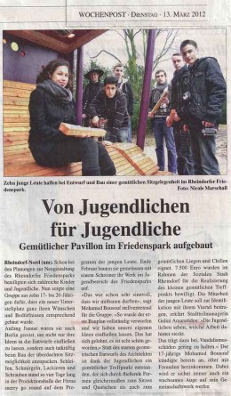 <p><strong>Umgestaltung des Friedensparks in Leverkusen</strong></p><p>Zeitungsartikel in der Wochenpost, 13.03.2012</p>